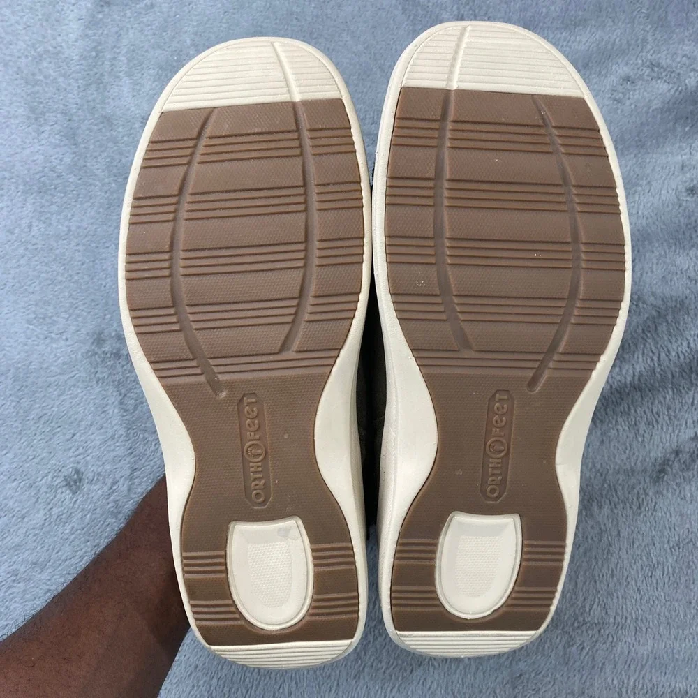 Orthofeet Vito Slipper Men 10.5 Brown Hudson Leather Faux Fur Orthopedic Comfort